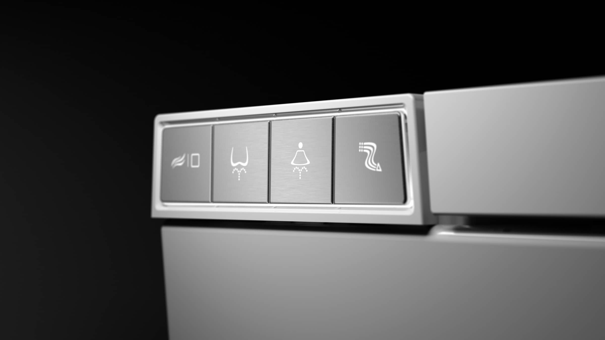 Brushed-metal seat-side controls