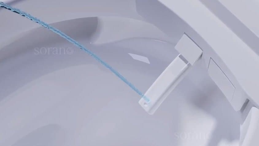 Wash nozzle extended over the bowl